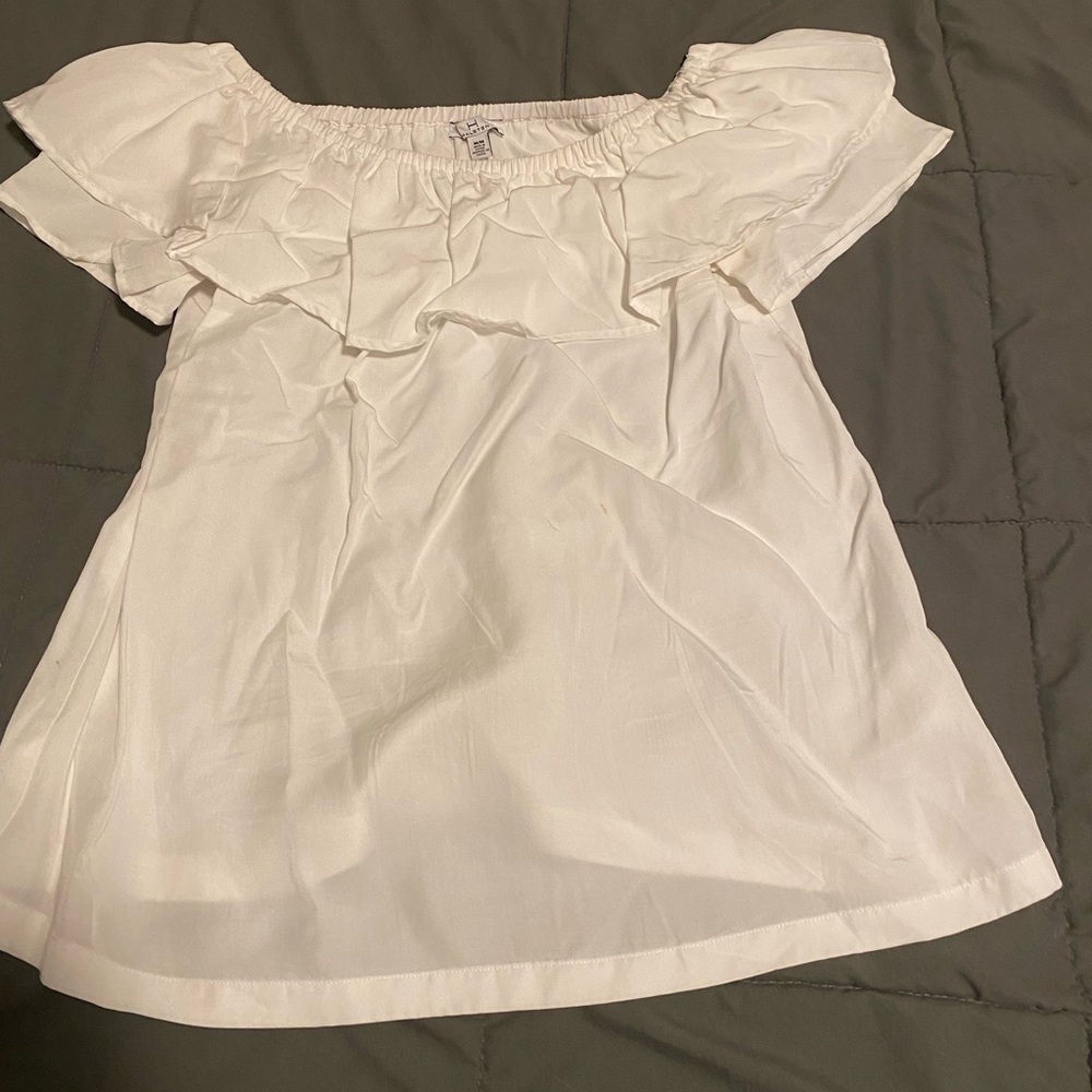 Halston White Ruffle Off-Shoulder Top